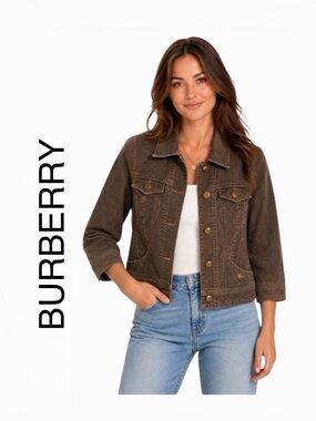 Authentic Burberry London ($750) FCF09-514-72 Brown Denim Cropped Sleeve Jacket